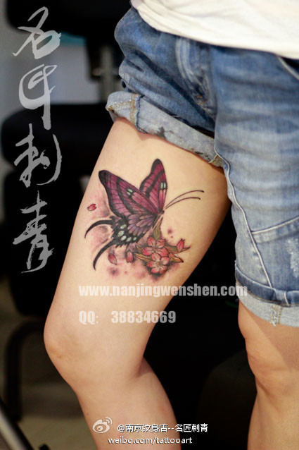 MM大腿内侧疤痕遮盖蝴蝶与花